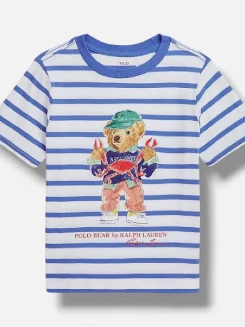 Ralph Lauren White & Blue Striped Polo Bear Tee
